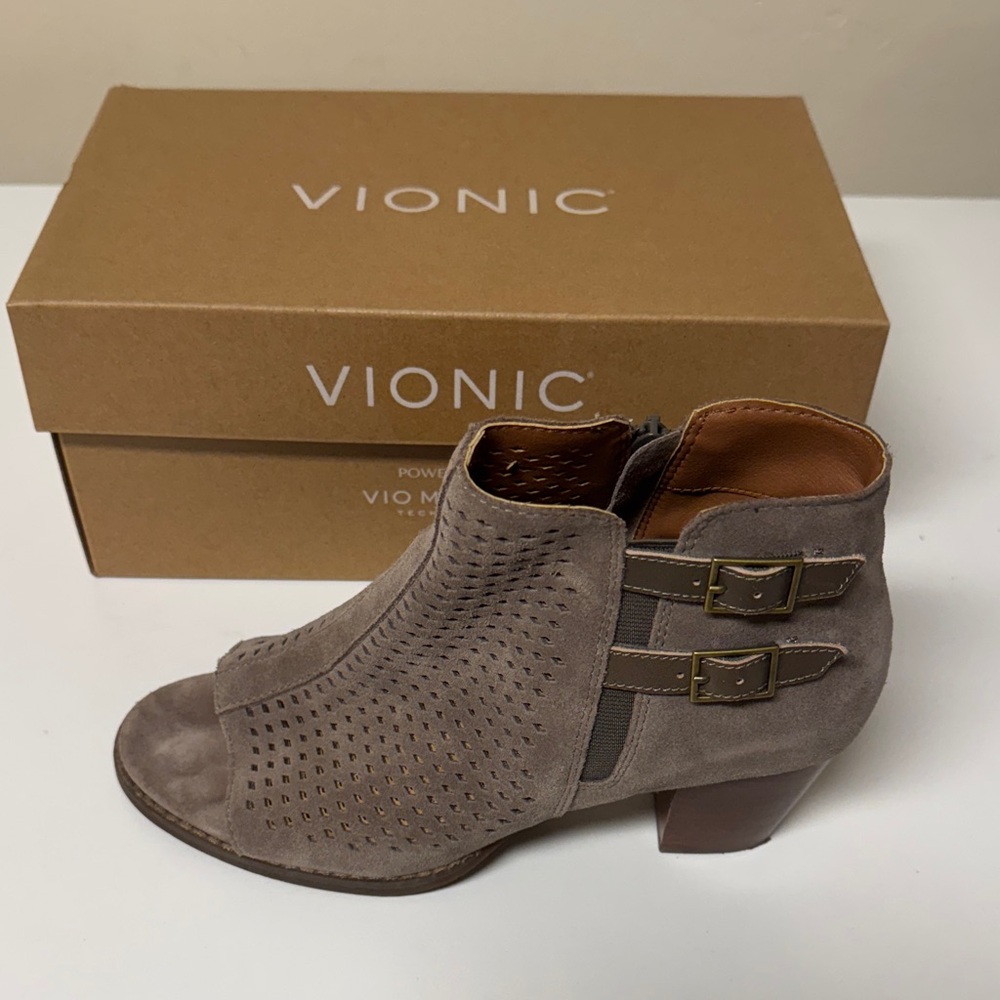 Vionic Women's Gray Ankle Booties with Buckle Detail